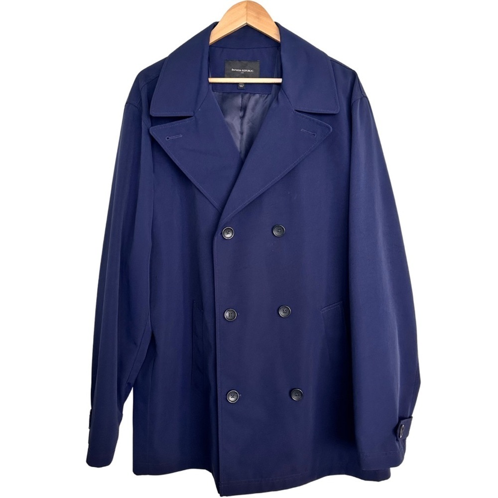 Banana Republic Men’s Navy Blue Double Breasted Trench Coat Old Money EUC